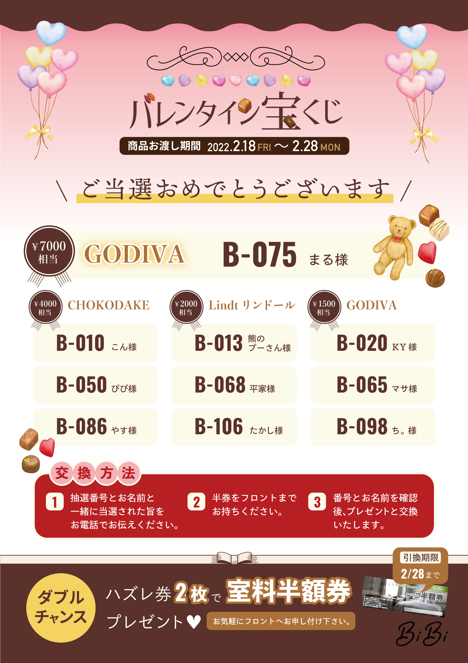 ☆バレンタイン宝くじ【当選発表】☆
