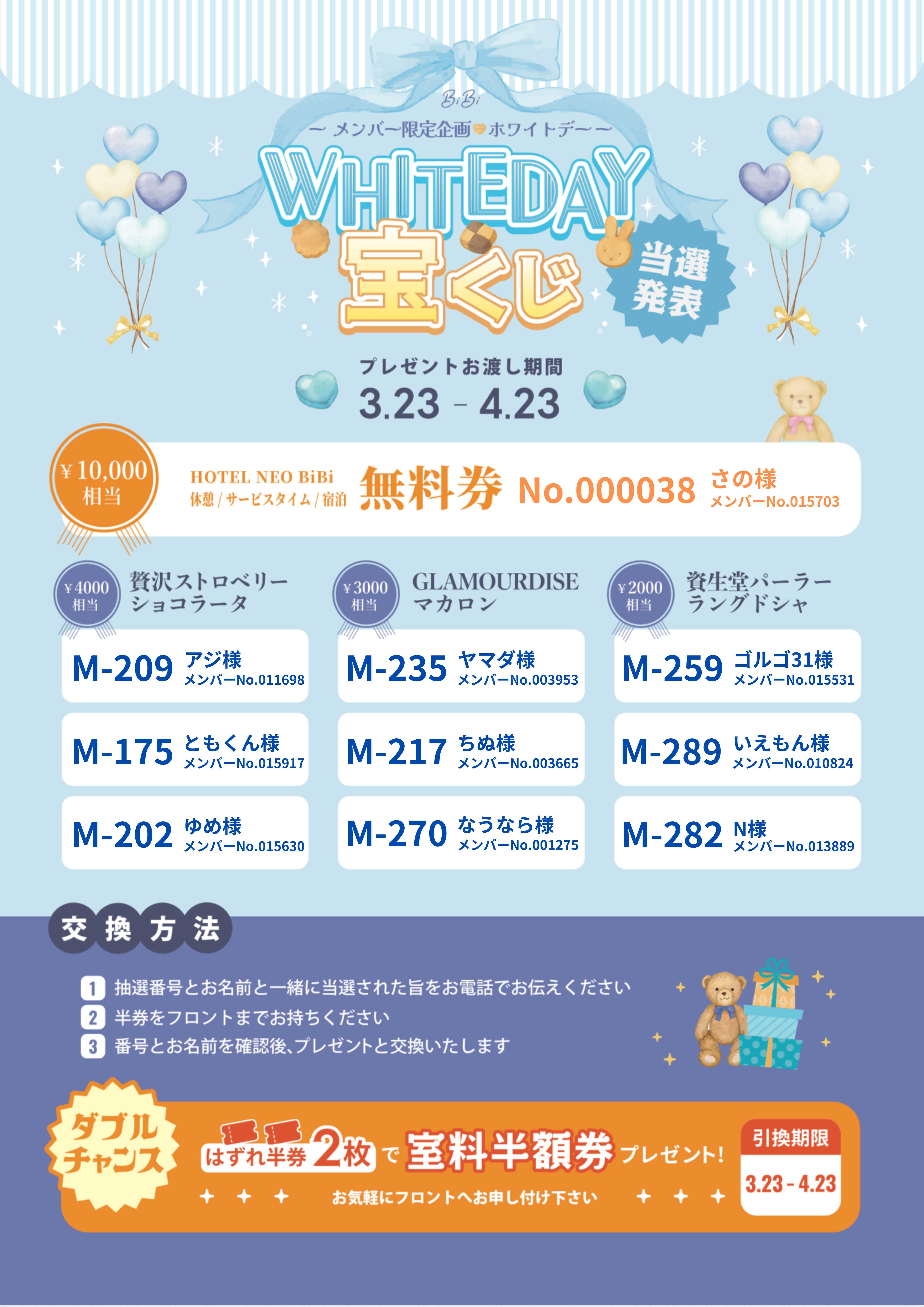 ☆ホワイトデー宝くじ【当選発表】☆